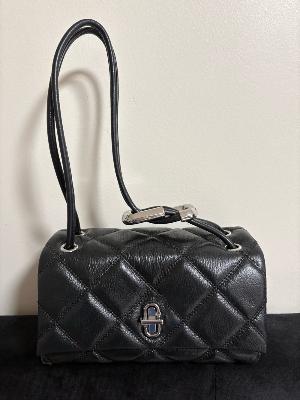 Marc Jacobs Black Quilted Leather Mini Shoulder Bag with Silver Hardware